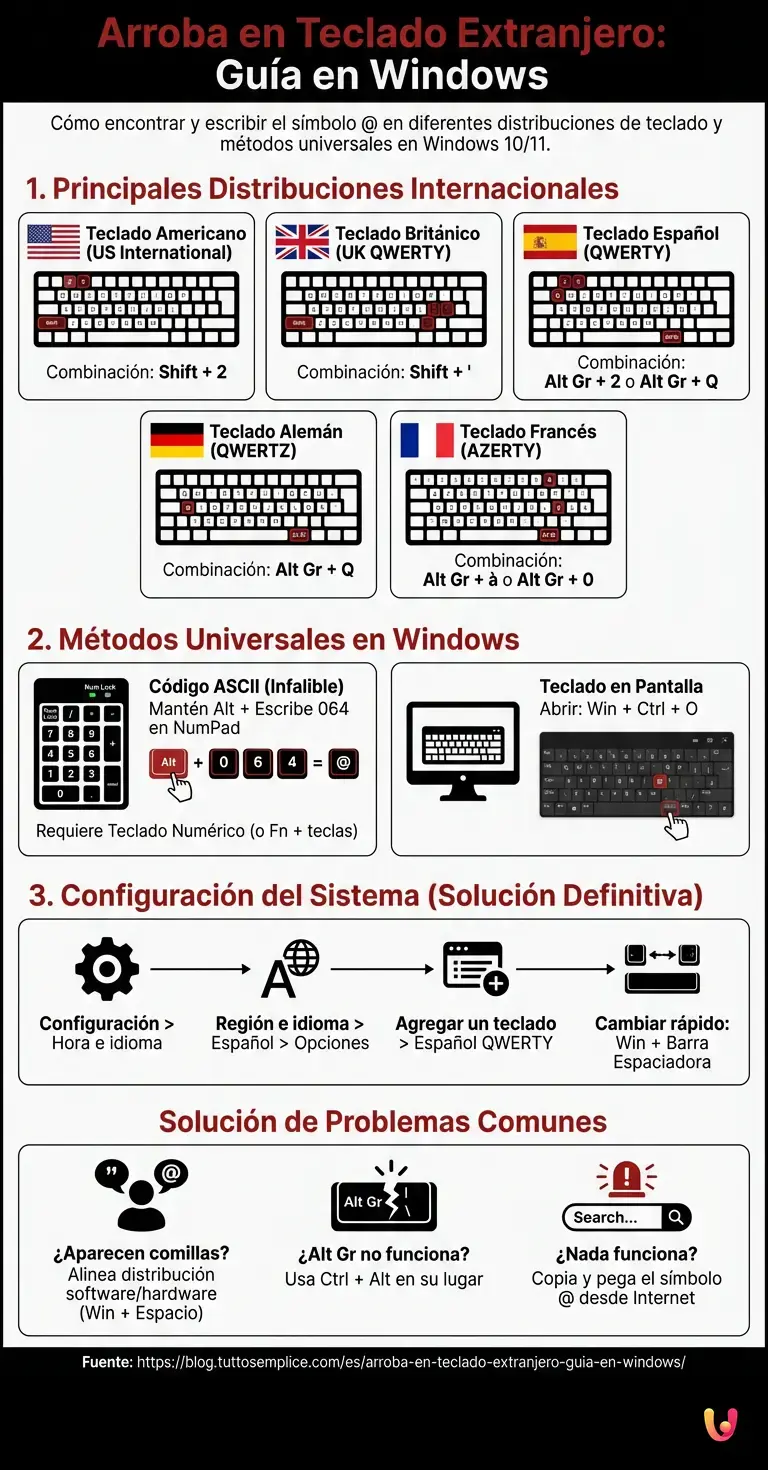 Arroba en Teclado Extranjero: Gu&iacute;a en Windows - Infograf&iacute;a resumen