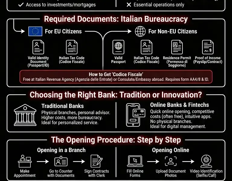 Infografica: Bank Account in Italy for Foreigners: A Complete Guide to Opening One in 2025
