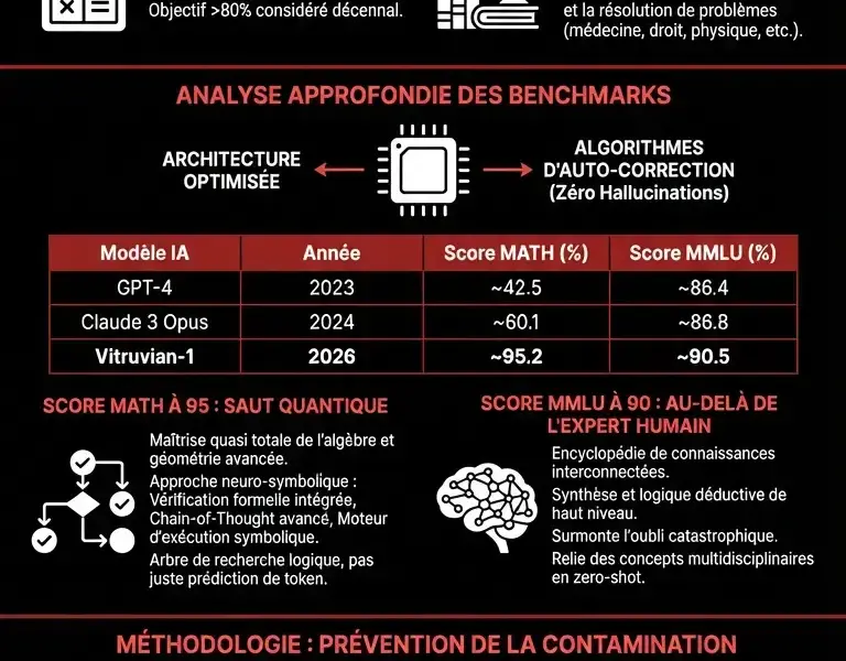 Infografica: Benchmark Vitruvian-1 : Analyse des R&eacute;sultats MATH et MMLU