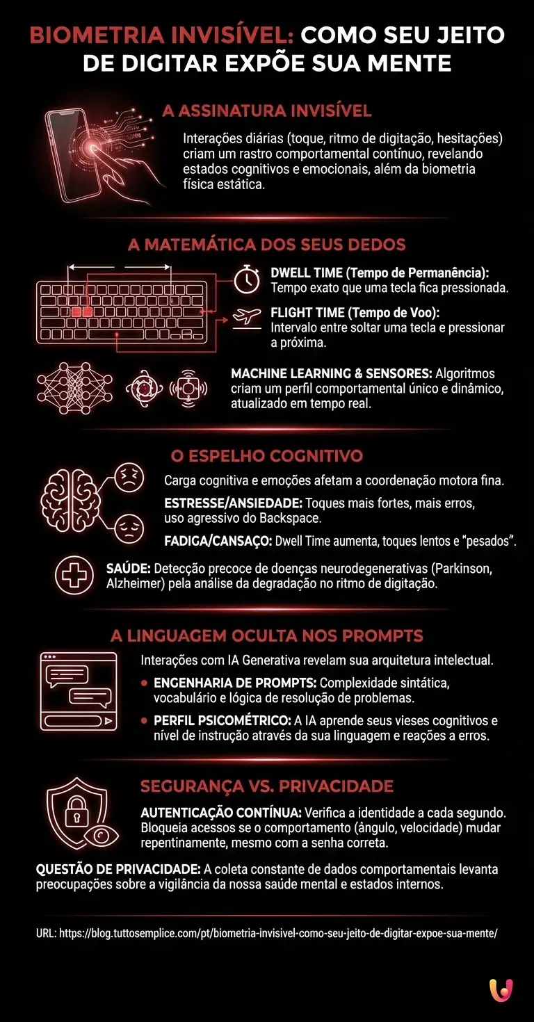 Biometria invis&iacute;vel: como seu jeito de digitar exp&otilde;e sua mente - Infogr&aacute;fico resumido
