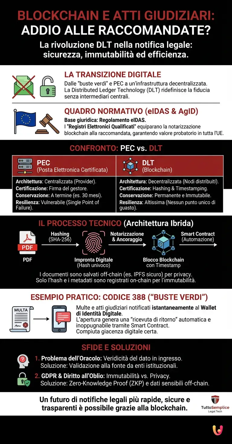 Blockchain e Atti Giudiziari: Sostituir&agrave; le Raccomandate? - Infografica riassuntiva