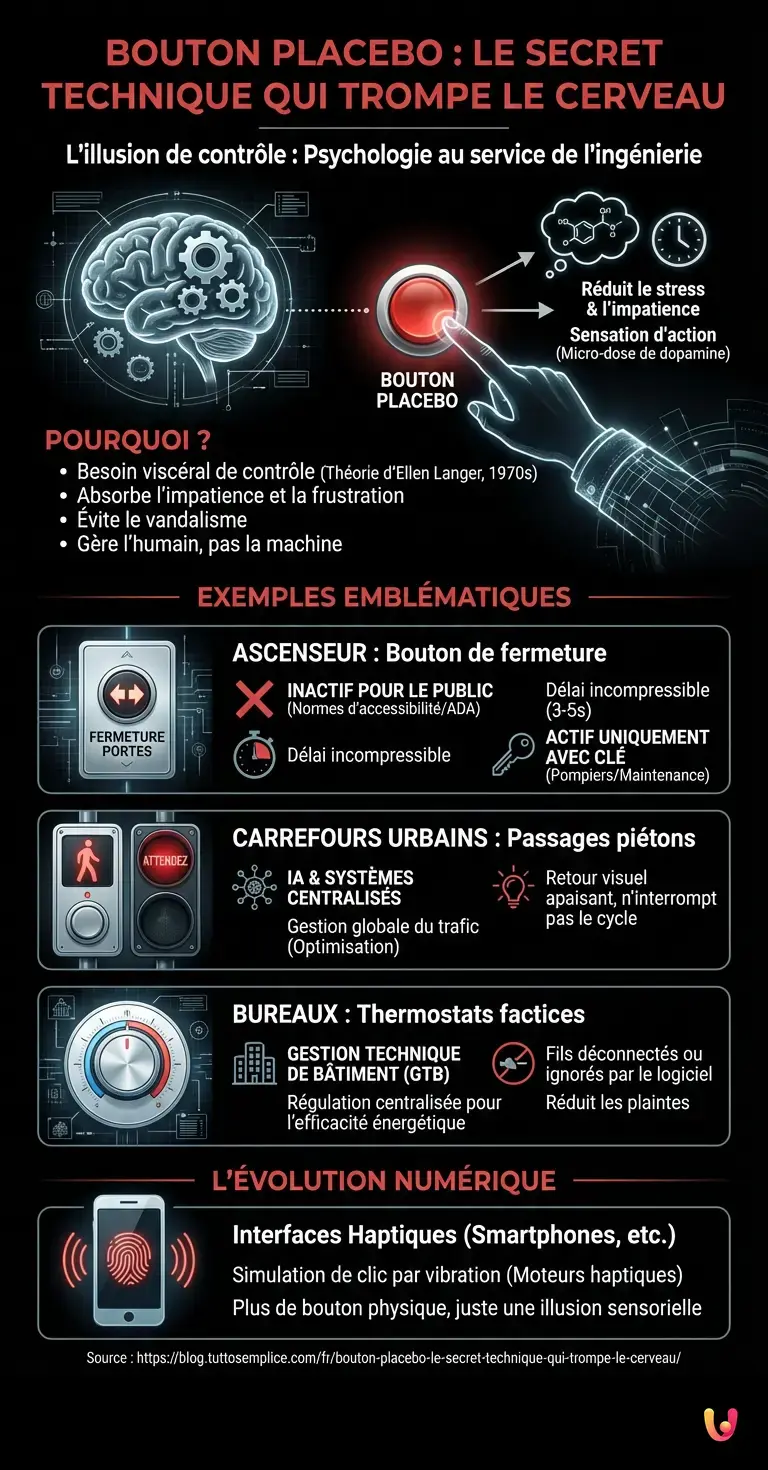 Bouton placebo : le secret technique qui trompe le cerveau - Infographie résumant