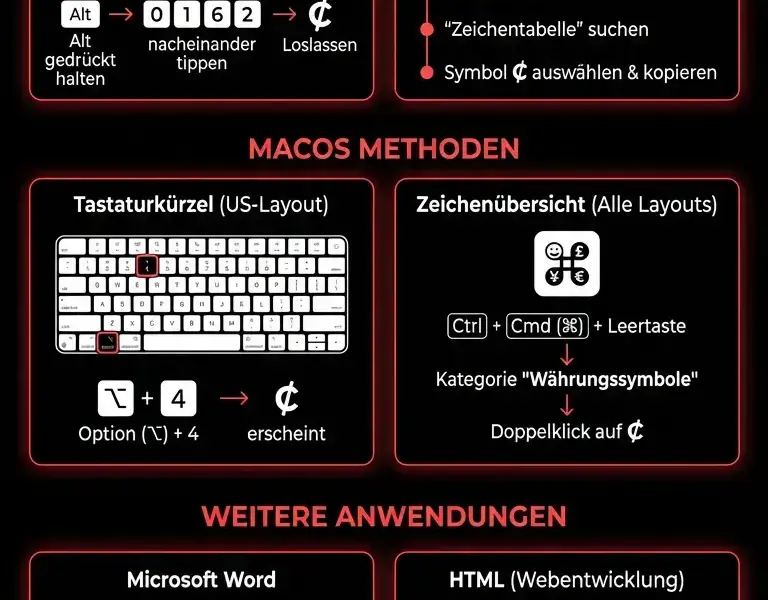 Infografica: Cent-Zeichen auf der Tastatur: Anleitung f&uuml;r Mac und Windows