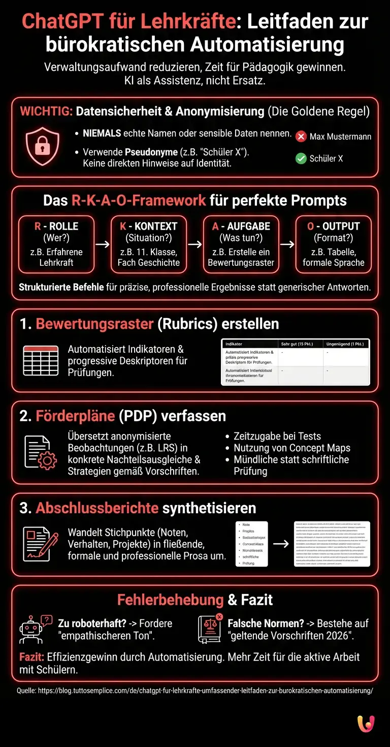 ChatGPT für Lehrkräfte: Umfassender Leitfaden zur bürokratischen Automatisierung - Zusammenfassende Infografik