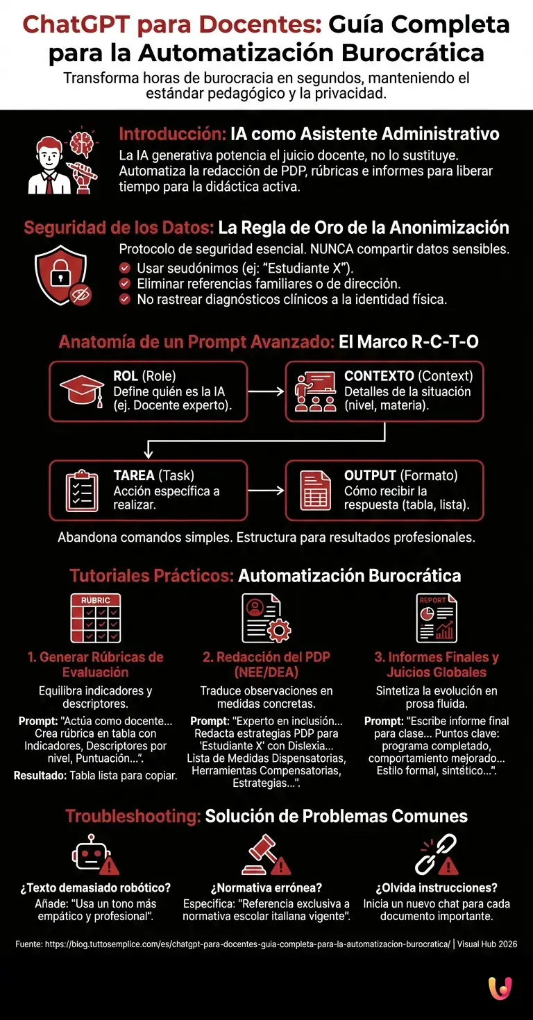ChatGPT para Docentes: Gu&iacute;a Completa para la Automatizaci&oacute;n Burocr&aacute;tica - Infograf&iacute;a resumen