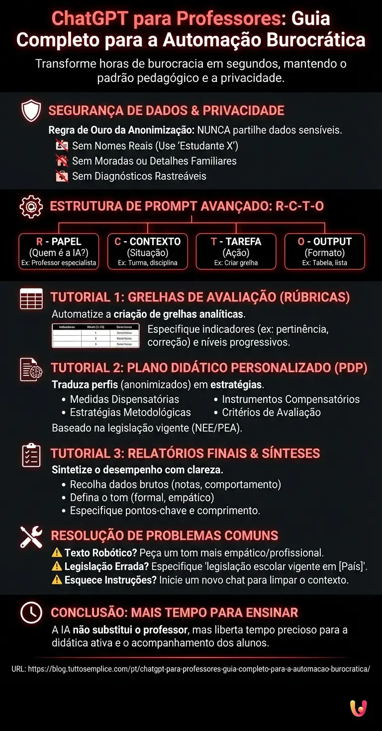 ChatGPT para Professores: Guia Completo para a Automa&ccedil;&atilde;o Burocr&aacute;tica - Infogr&aacute;fico resumido