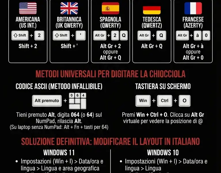 Infografica: Chiocciola Tastiera Straniera: Guida in Windows