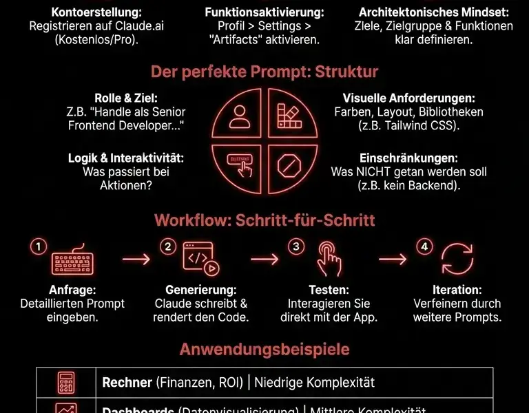Infografica: Claude Artifacts Tutorial: Web-Apps ohne Code erstellen