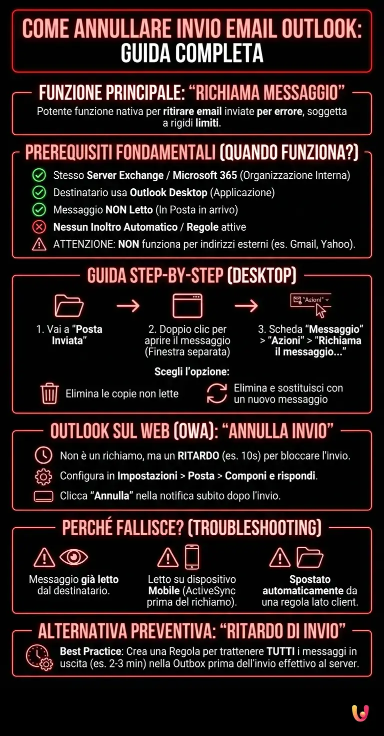Come Annullare Invio Email Outlook: Guida Completa - Infografica riassuntiva