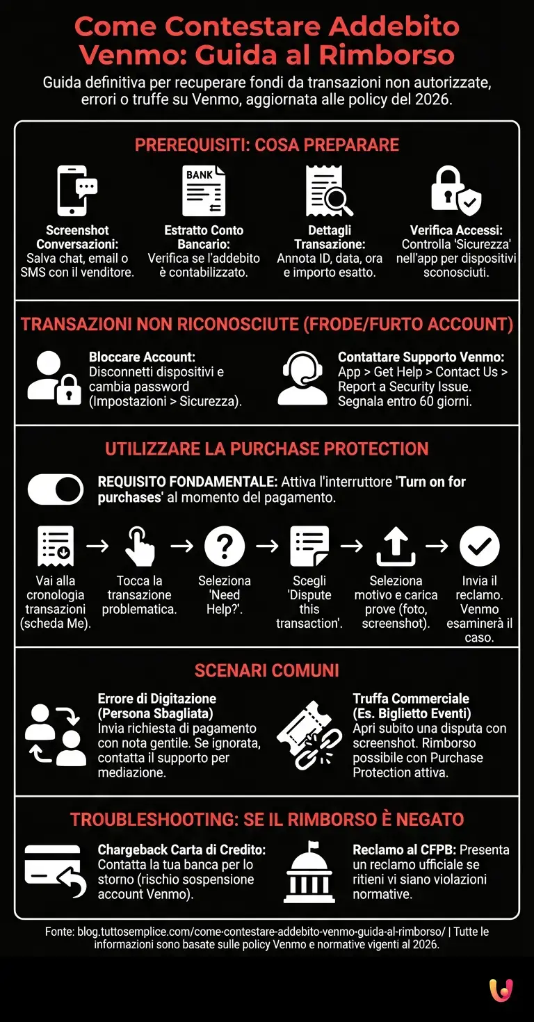 Come Contestare Addebito Venmo: Guida al Rimborso - Infografica riassuntiva
