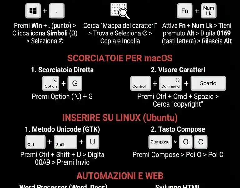 Infografica: Come Fare il Simbolo Copyright Senza Tastierino Numerico