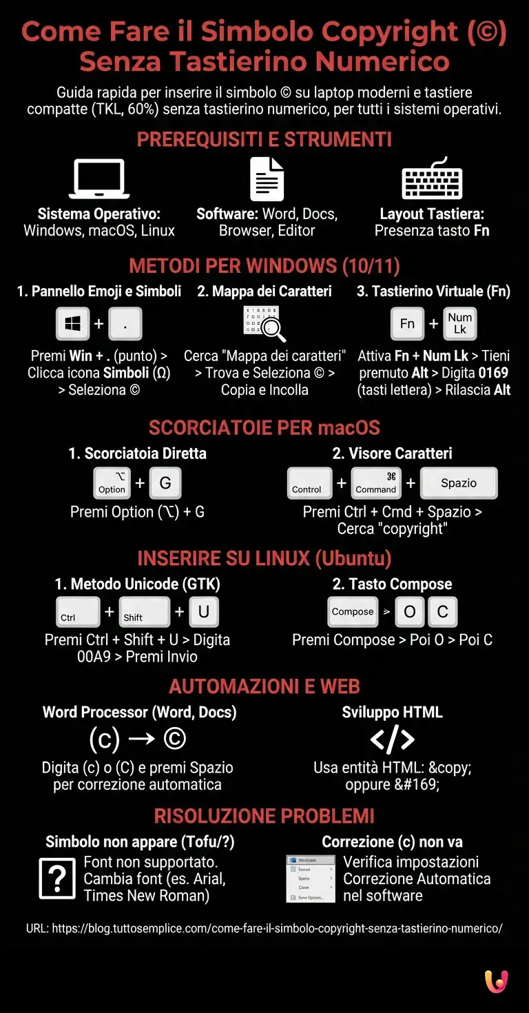 Copyright-Zeichen ohne Ziffernblock eingeben - Zusammenfassende Infografik