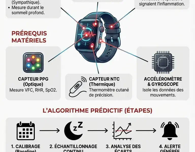 Infografica: Comment la montre connect&eacute;e d&eacute;tecte la fi&egrave;vre &agrave; l'avance