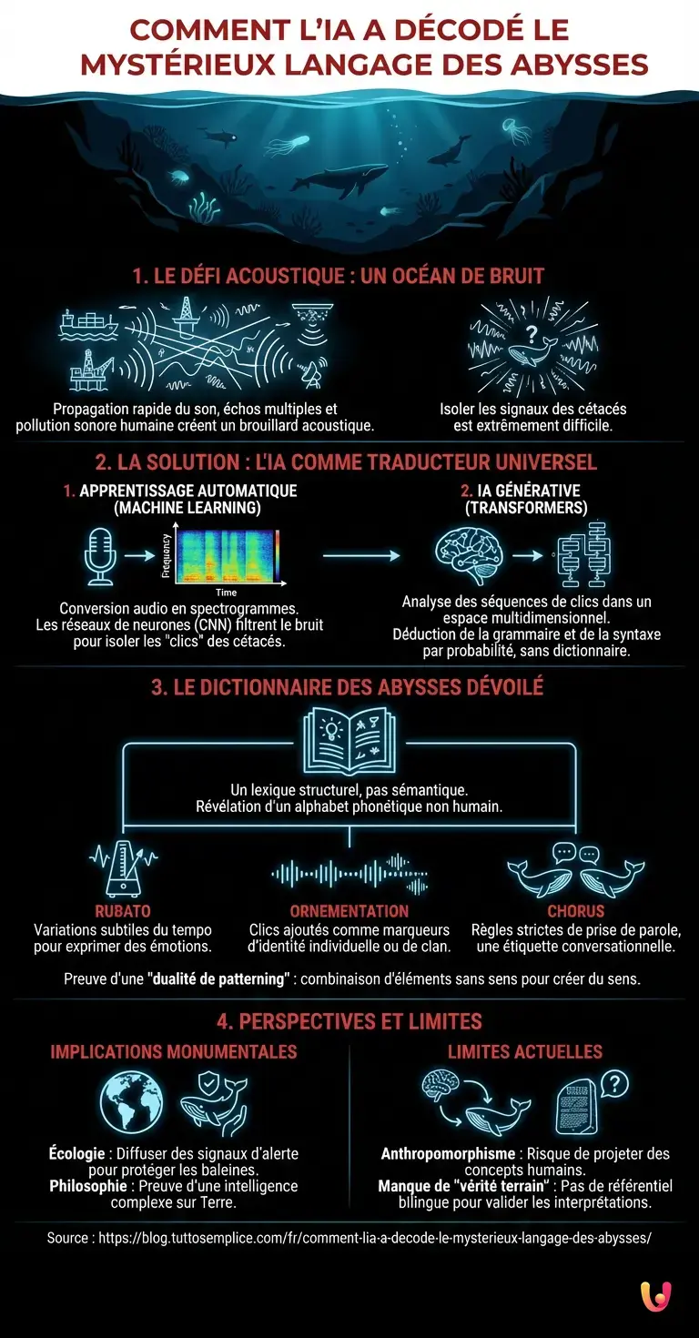 Comment l'IA a décodé le mystérieux langage des abysses - Infographie résumant