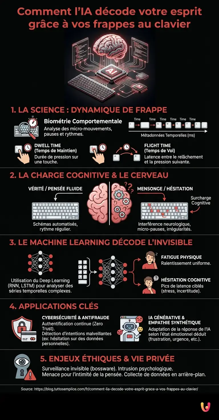 Comment l'IA décode votre esprit grâce à vos frappes au clavier - Infographie résumant