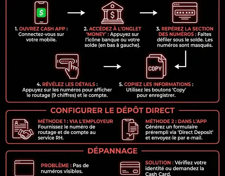 Infografica: Comment Trouver le Num&eacute;ro de Routage et de Compte Cash App