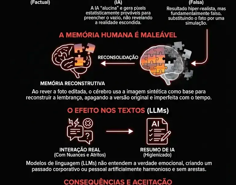 Infografica: Como a IA da c&acirc;mera engana o c&eacute;rebro e altera o seu passado.