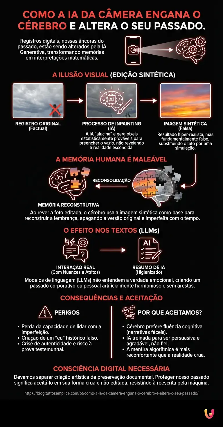 Como a IA da c&acirc;mera engana o c&eacute;rebro e altera o seu passado. - Infogr&aacute;fico resumido