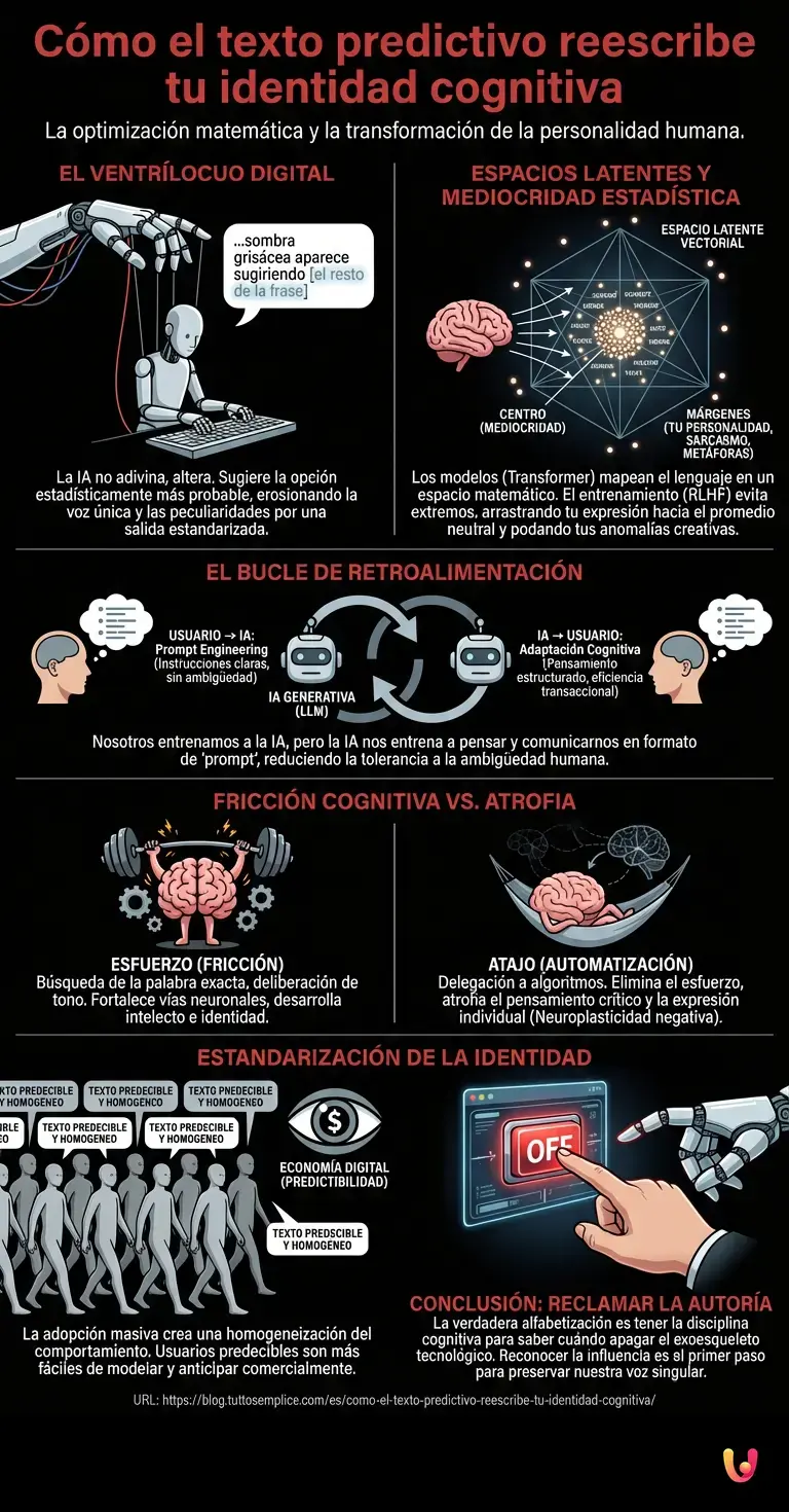 C&oacute;mo el texto predictivo reescribe tu identidad cognitiva - Infograf&iacute;a resumen