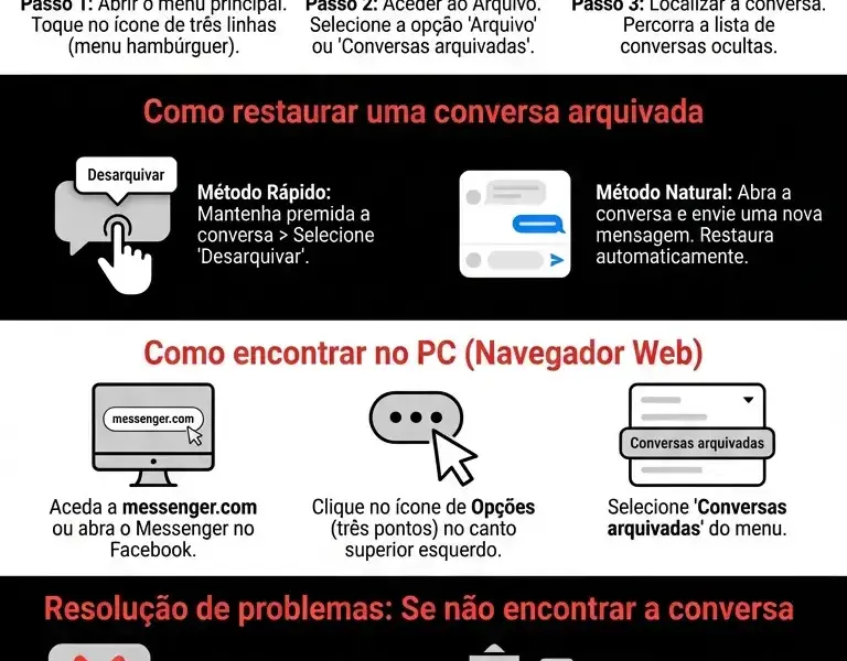 Infografica: Como Encontrar Conversas Arquivadas no Messenger: Guia