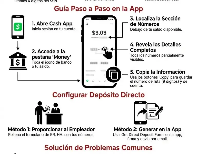 Infografica: C&oacute;mo Encontrar el N&uacute;mero de Ruta y de Cuenta de Cash App