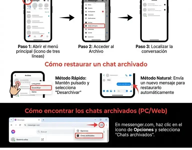 Infografica: C&oacute;mo encontrar los chats archivados en Messenger: Gu&iacute;a