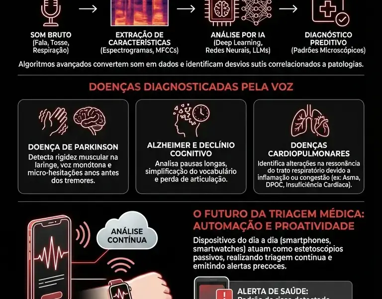 Infografica: Como microvibra&ccedil;&otilde;es na voz revelam doen&ccedil;as antes dos sintomas