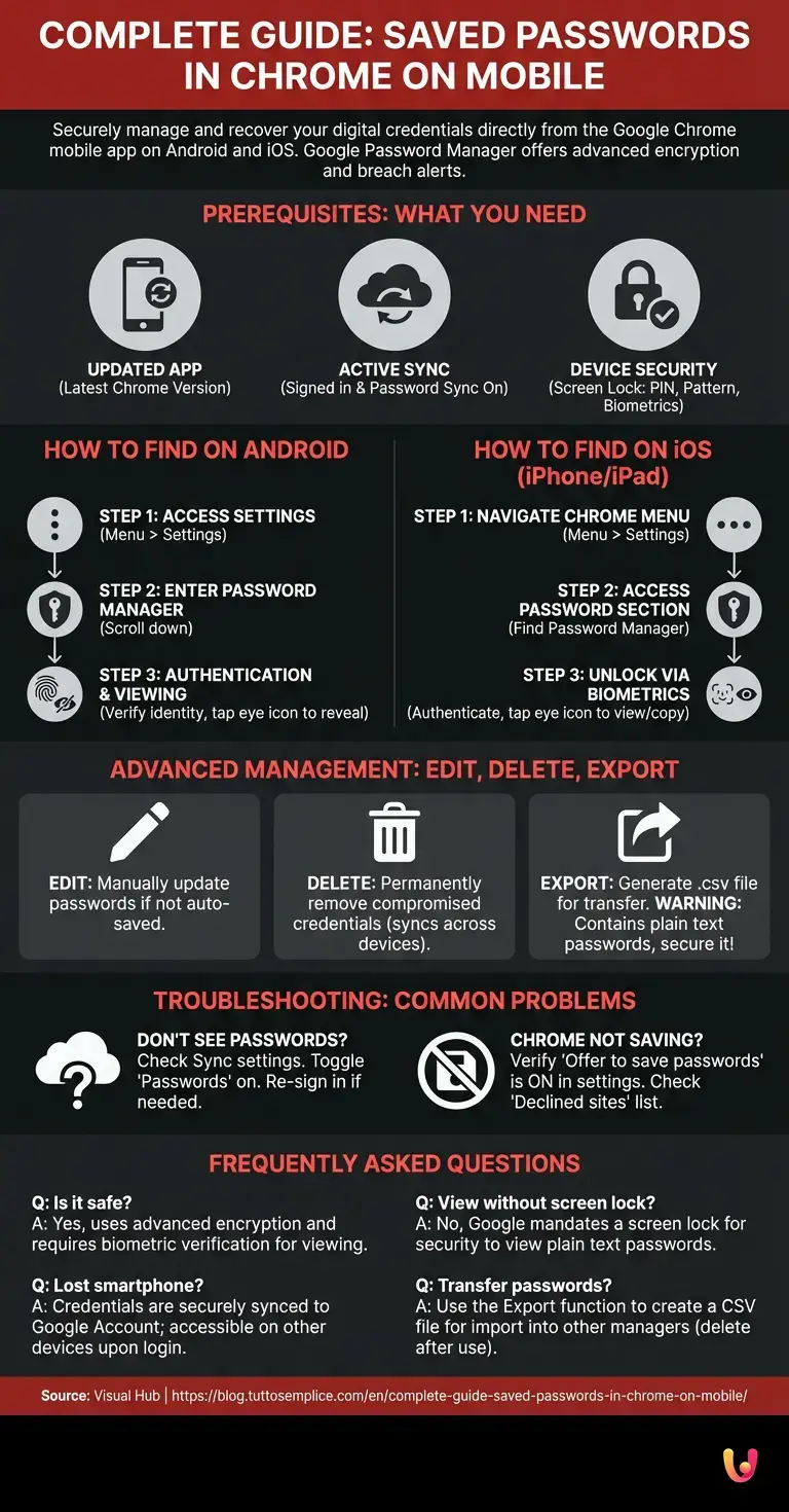 Complete Guide: Saved Passwords in Chrome on Mobile - Summary Infographic