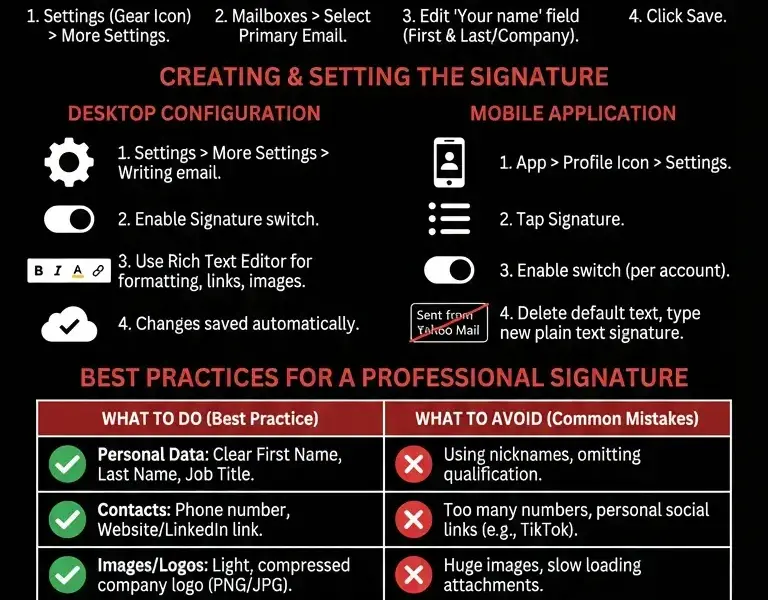 Infografica: Complete Guide to Customizing Signature and Name on Yahoo Mail
