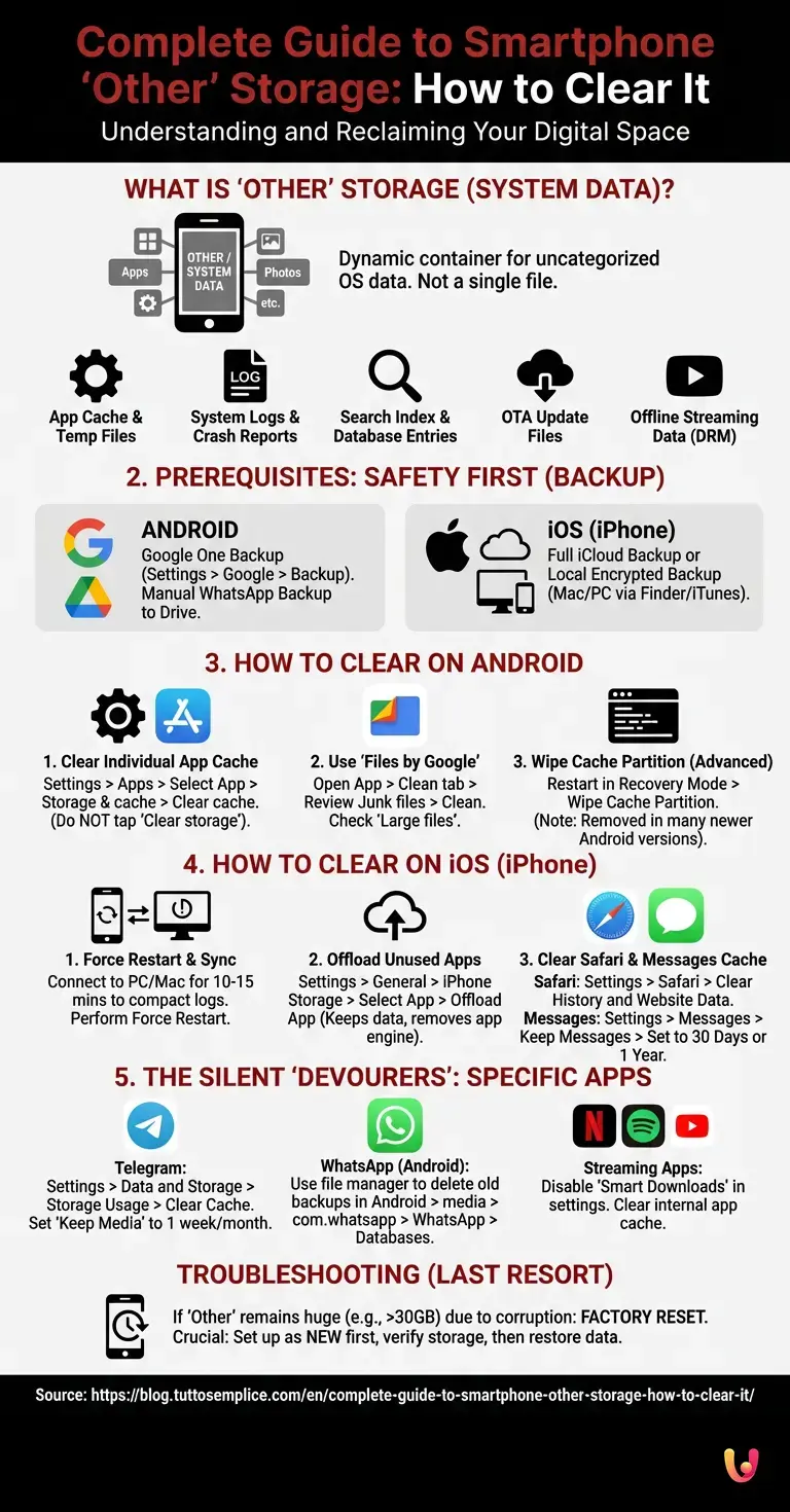 Complete Guide to Smartphone 'Other' Storage: How to Clear It - Summary Infographic
