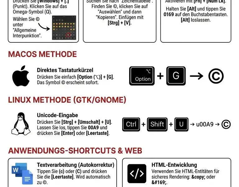 Infografica: Copyright-Zeichen ohne Ziffernblock eingeben