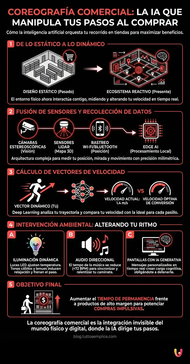 Coreograf&iacute;a comercial: la IA que manipula tus pasos al comprar - Infograf&iacute;a resumen