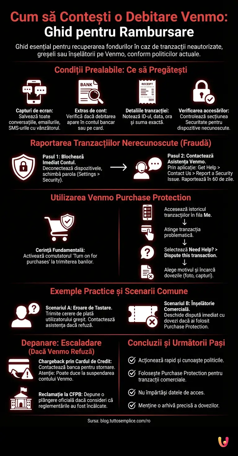 Cum să Contești o Debitare Venmo: Ghid pentru Rambursare - Infografic rezumativ