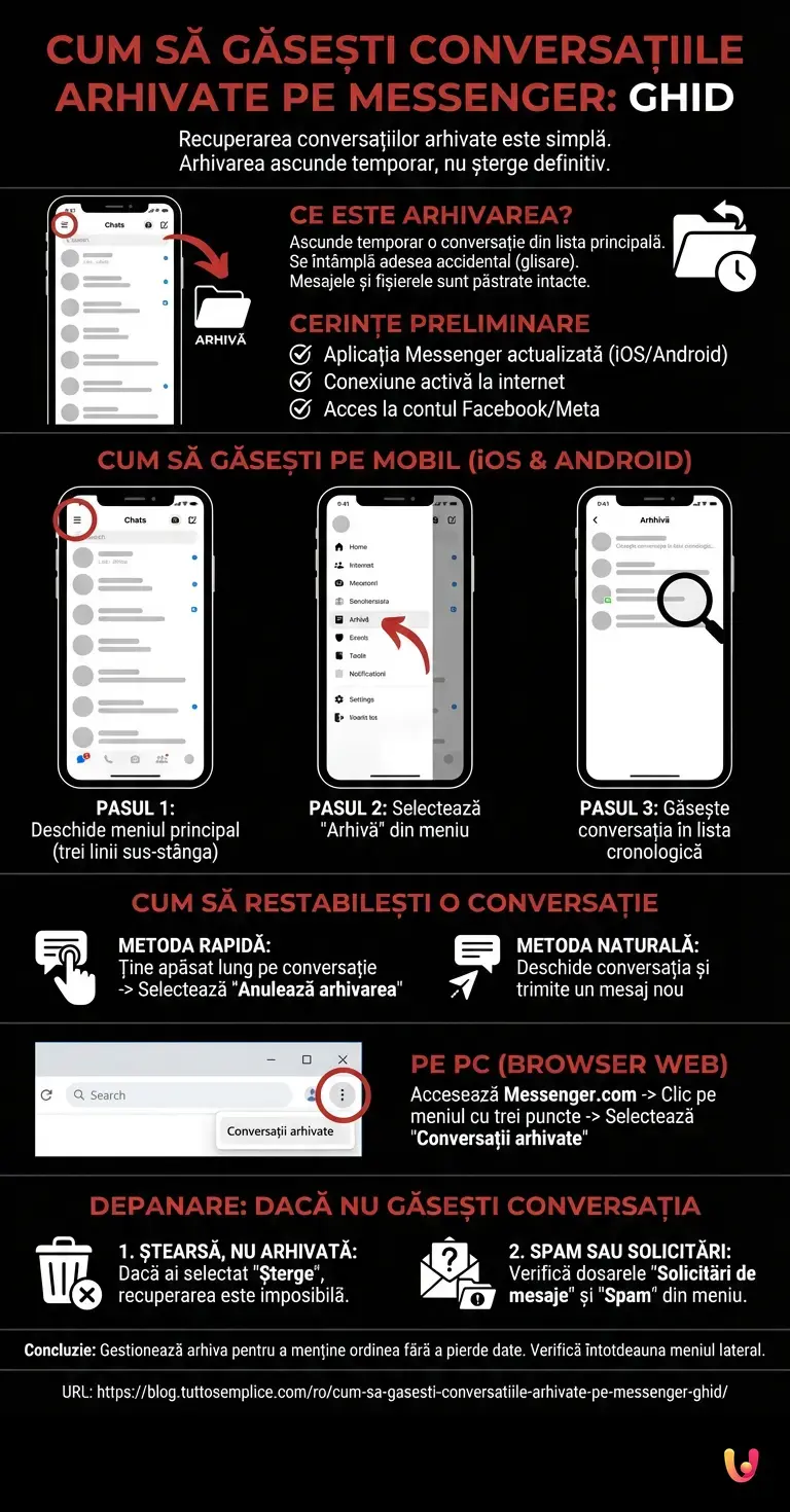 Cum să Găsești Conversațiile Arhivate pe Messenger: Ghid - Infografic rezumativ