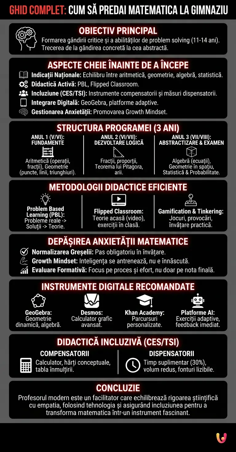 Cum să Predai Matematica la Gimnaziu: Ghid Complet - Infografic rezumativ