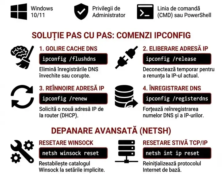 Infografica: Cum să rezolvi eroarea &bdquo;Site-ul nu poate fi accesat&rdquo; pe Windows