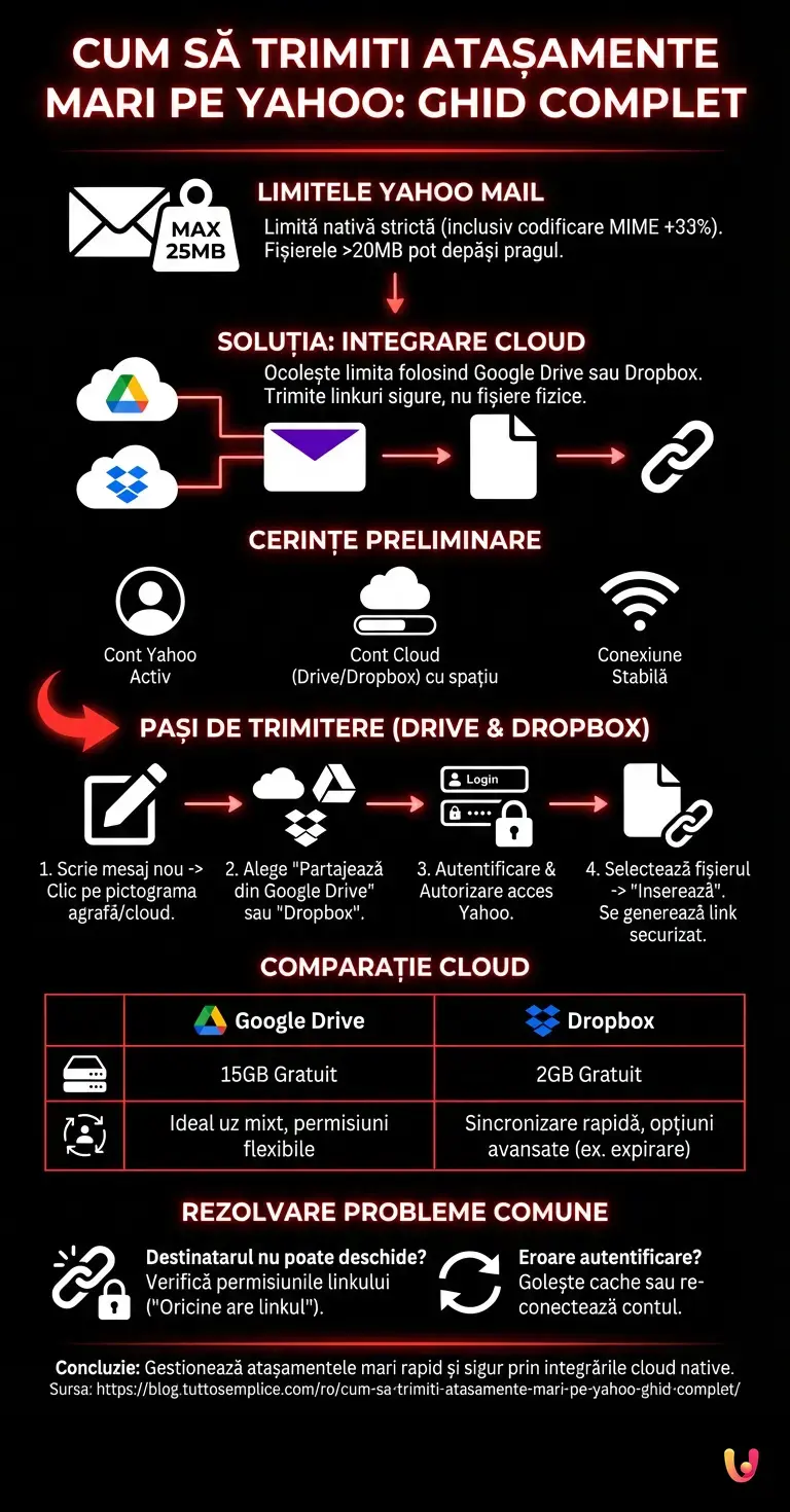 Cum să Trimiți Atașamente Mari pe Yahoo: Ghid Complet - Infografic rezumativ