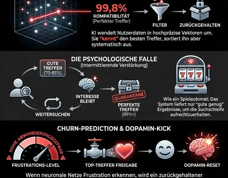 Infografica: Das Amor-Protokoll: Warum KI-Systeme perfekte Treffer zur&uuml;ckhalten