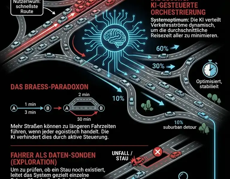 Infografica: Das GPS-Paradoxon: Warum dein Navi den Stau absichtlich plant