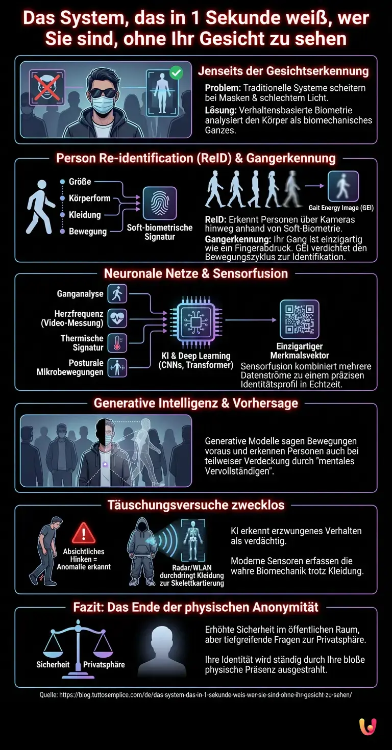 Das System, das in 1 Sekunde wei&szlig;, wer Sie sind, ohne Ihr Gesicht zu sehen - Zusammenfassende Infografik