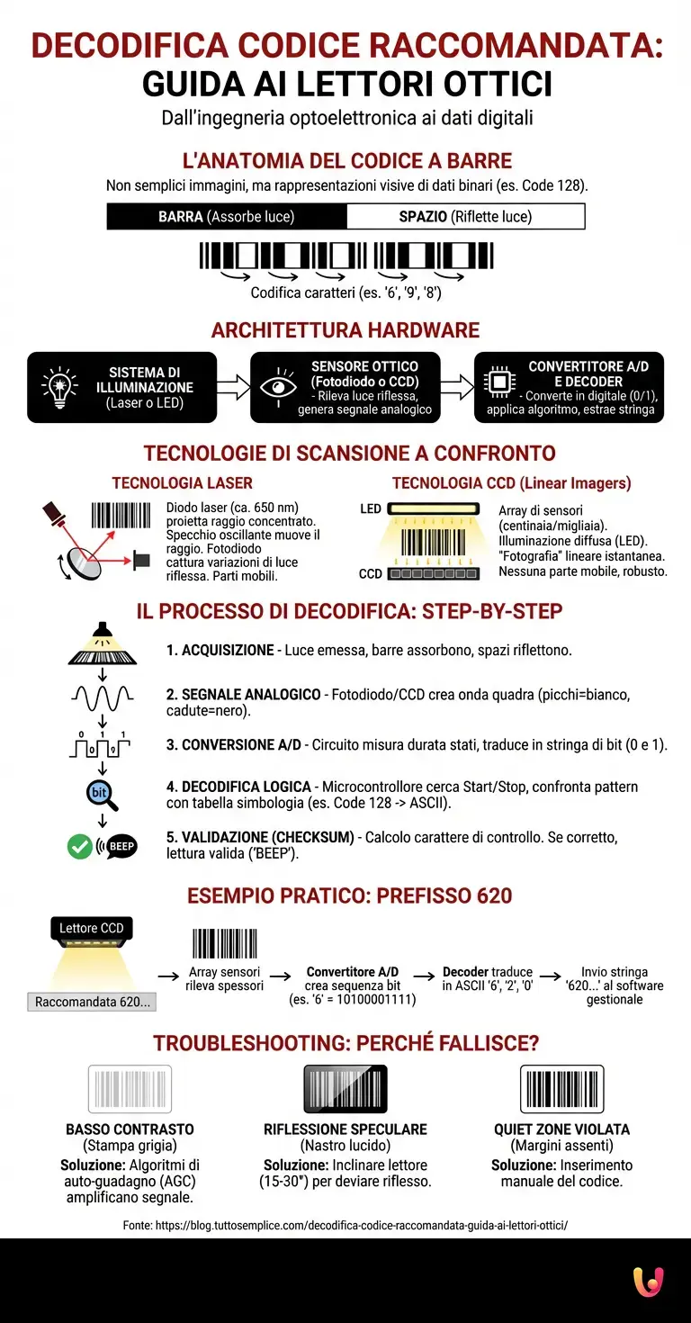 Decodifica codice raccomandata: guida ai lettori ottici - Infografica riassuntiva