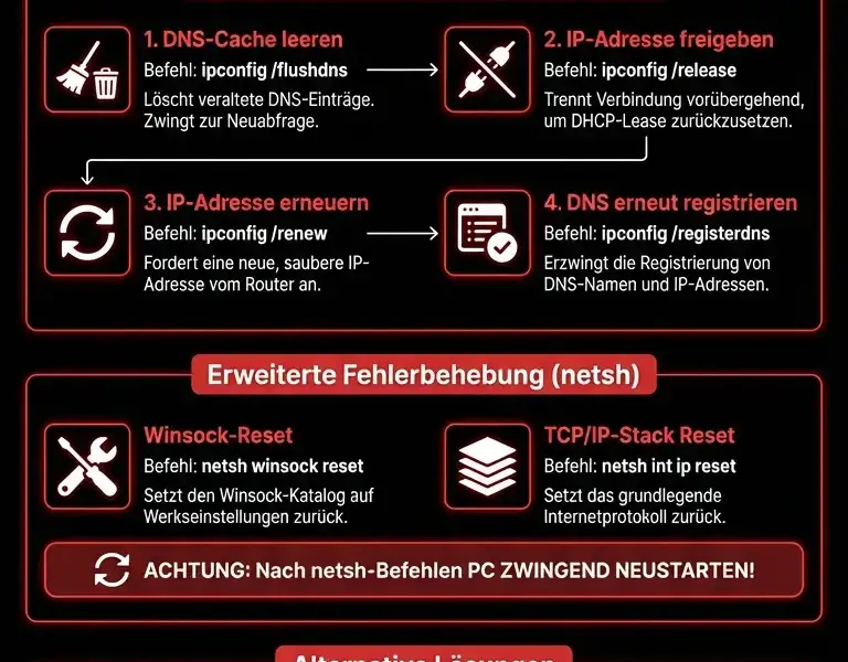 Infografica: Den Fehler &bdquo;Website ist nicht erreichbar&ldquo; unter Windows beheben