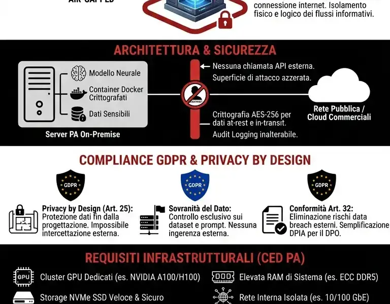 Infografica: Deploy Offline Vitruvian-1: Intelligenza Artificiale PA e GDPR