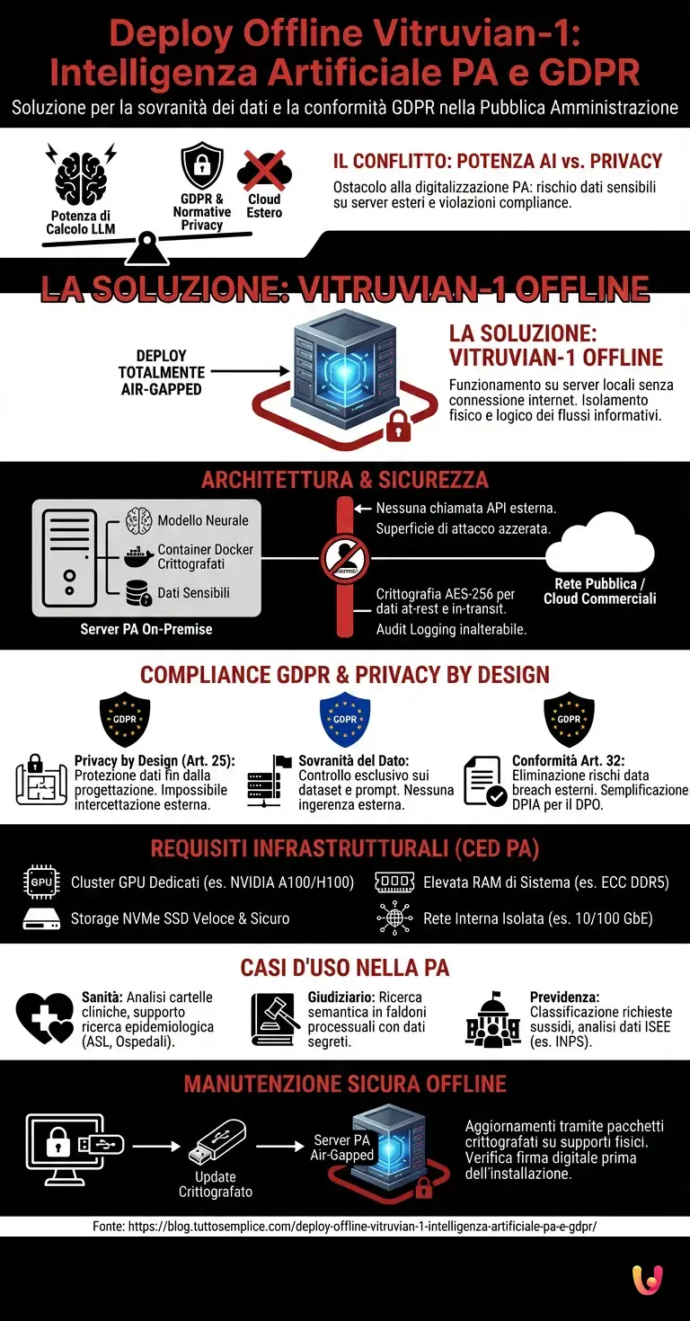 Deploy Offline Vitruvian-1: Intelligenza Artificiale PA e GDPR - Infografica riassuntiva