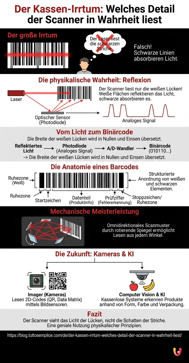Der Kassen-Irrtum: Welches Detail der Scanner in Wahrheit liest - Zusammenfassende Infografik