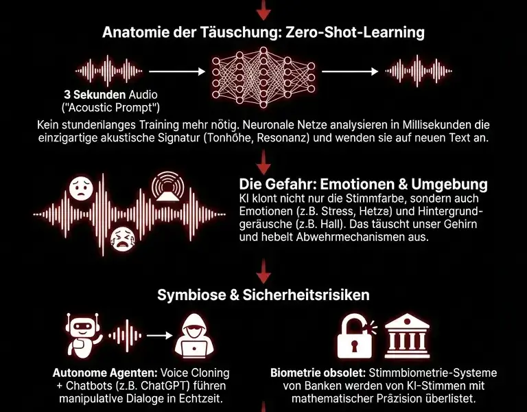 Infografica: Die 3-Sekunden-T&auml;uschung: Wie KI jede vertraute Stimme exakt klont