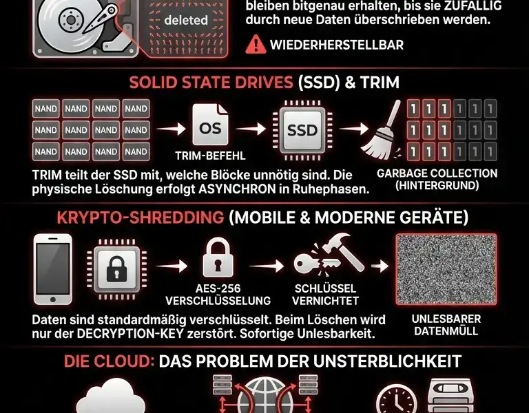 Infografica: Die Illusion der Entf-Taste: Warum dein PC nichts vernichtet