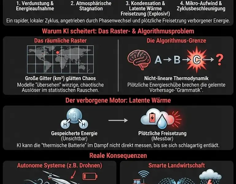 Infografica: Die Mikrowetter-Falle: Warum fortschrittliche KI die Feuchtigkeitsschleife &uuml;bersieht