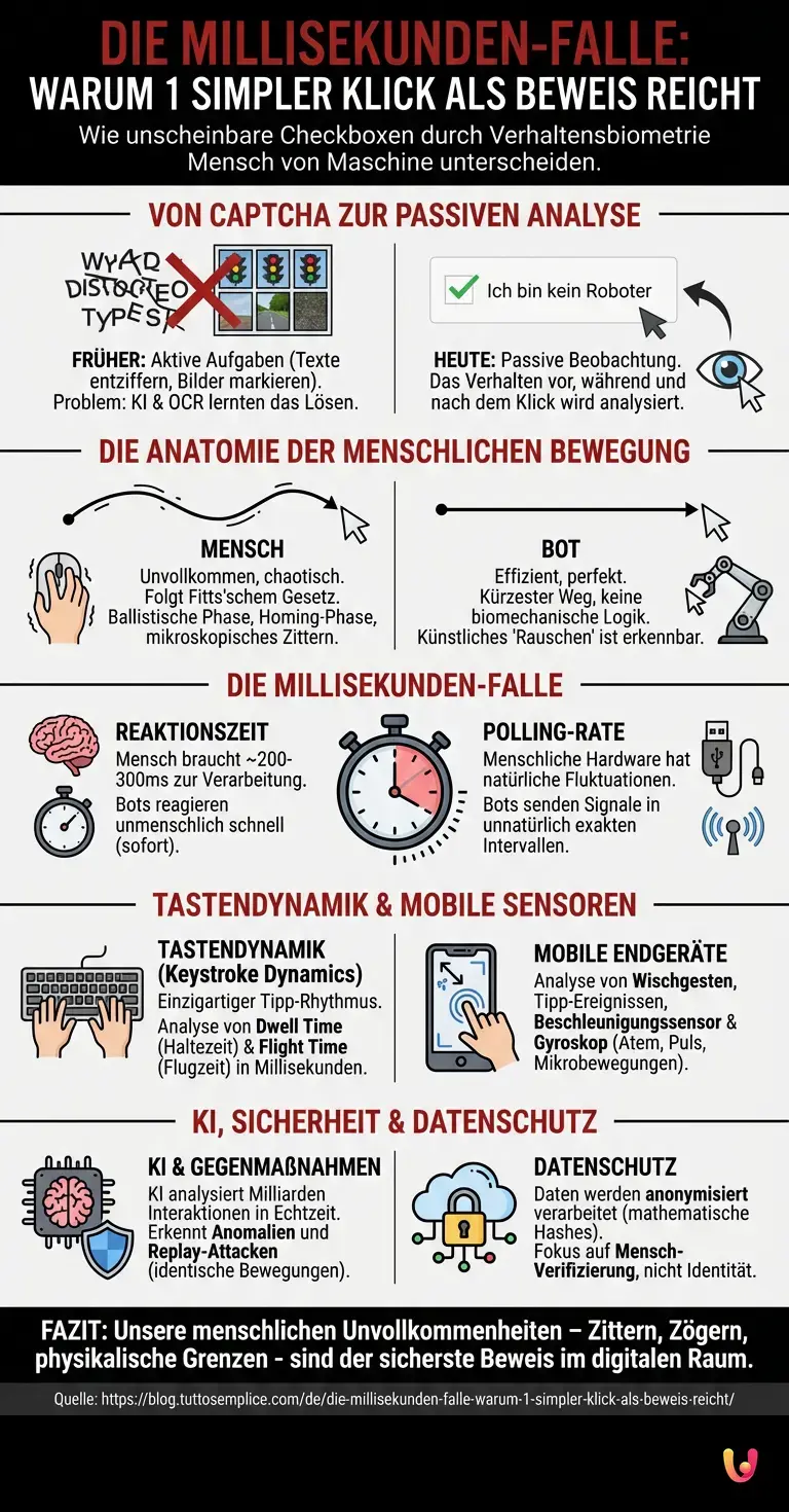 Die Millisekunden-Falle: Warum 1 simpler Klick als Beweis reicht - Zusammenfassende Infografik