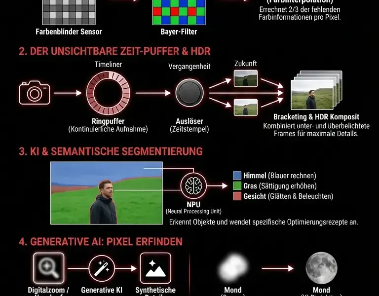 Infografica: Die Sensor-Illusion: Warum dein Smartphone Bilder nur berechnet
